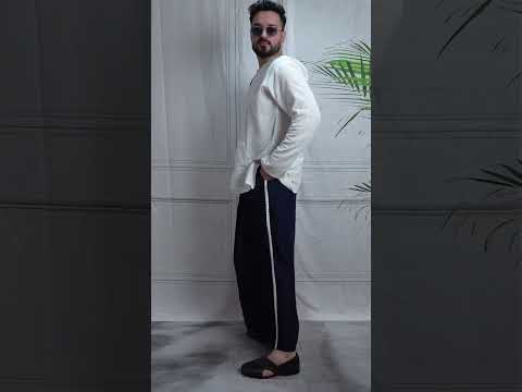 Men Navy Blue Colour Pajamalungi With White Stripe Panel