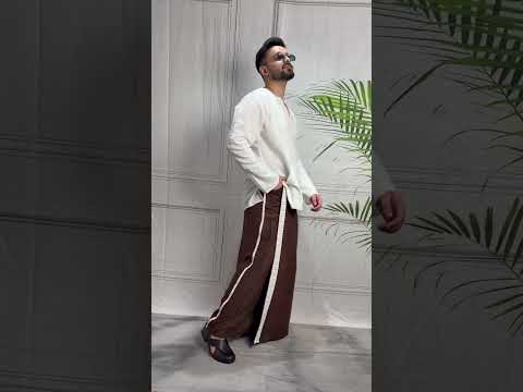 Men Dark brown Colour Pajamalungi With White Stripe Panel