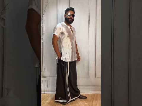 Men Black zari pajamalungi  With Silver Zari Stripe - Disco Pajamalungi