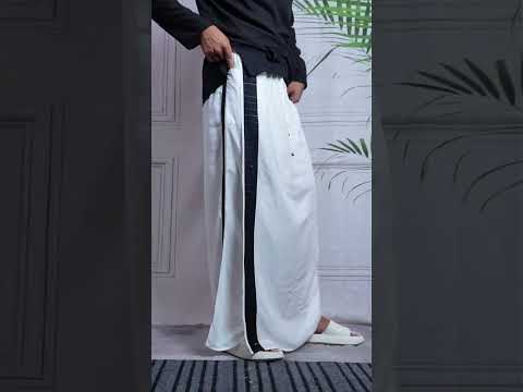 Men White  Colour Pajamalungi With Black And Silver Zari Stripe Panel