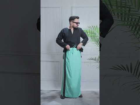 Men SeaGreen Colour Pajamalungi With Black Stripe Panel