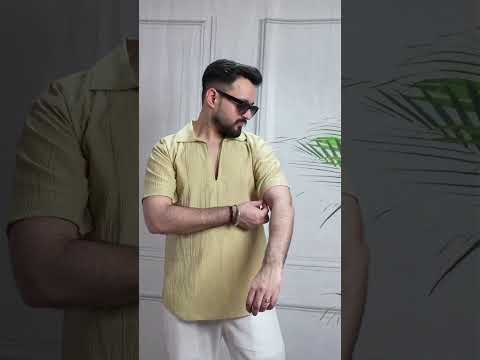Men Dusty Yellow Colour Marina Chiffon Kurta Shirt