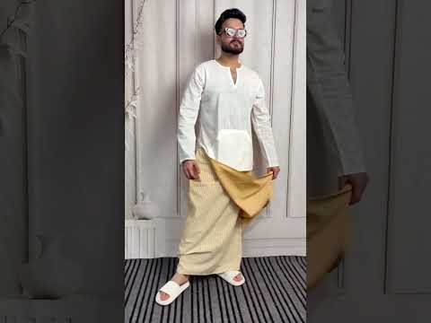 Men Yellow Color Pajamalungi With Yellow Stripe Panel