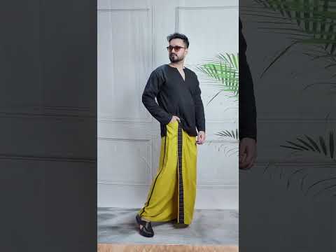 Men Yellow Steve Colour Pajamalungi With Black Stripe Panel