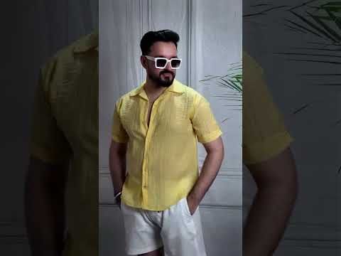 Men Yellow Colour Chiffon Buttoned Shirt