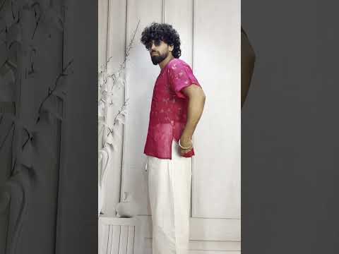 Men Rani Pink Viscose Organza Foil Print Kurta