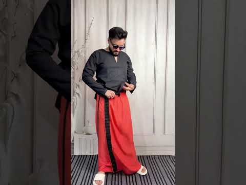 Men Coral Pink Color Pajamalungi With Black Stripe Panel