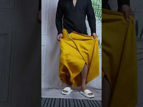 Men Musturd Yellow Colour Pajamalungi With Red  Textured Stripe Panel