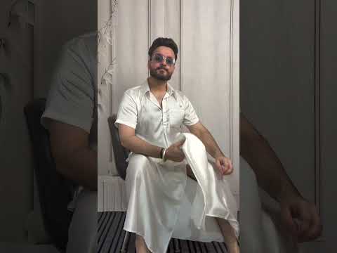 Men White Color Pleated Satin Silk Pajamalungi