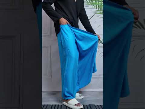 Men Blue Colour Pajamalungi With Blue And Gold Zari Stripe Panel