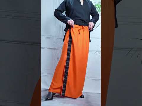 Men Orange Colour Pajamalungi With Black Stripe Panel