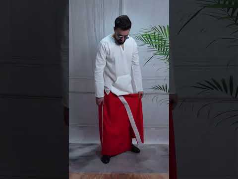 Men Red Colour Pajamalungi With White Stripe Panel
