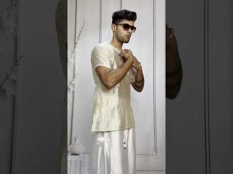 Men Light Gold Colour Silk Kurta