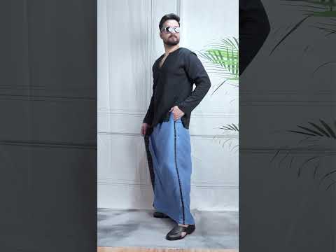 Men Grey Colour Pajamalungi With Black Stripe Panel