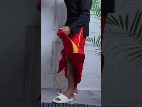 Men Red Colour Pajamalungi With Yellow Textured Stripe Panel