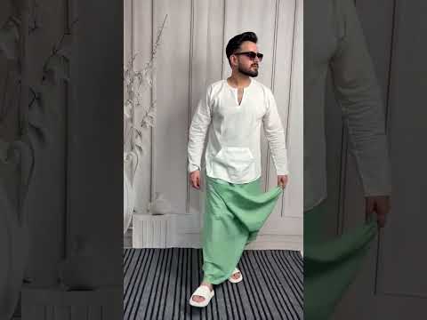 Men Green Color Pajamalungi With Green Stripe Panel