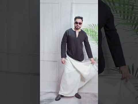 Men White Colour Pajamalungi With Black Stripe Panel