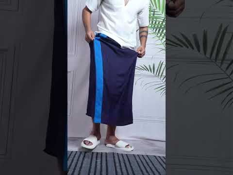 Men Navy Colour Pajamalungi With Blue  Textured Stripe Panel