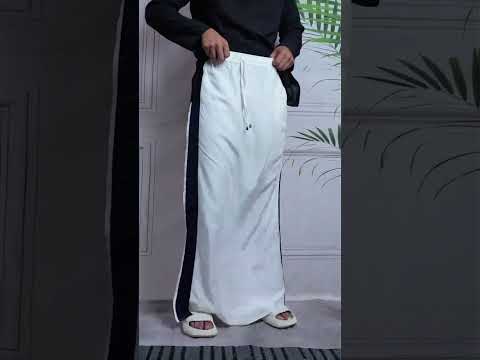 Men White  Colour Pajamalungi With Navy And  Gold Zari Stripe Panel