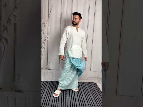 Men Blue Color Pajamalungi With Blue Stripe Panel